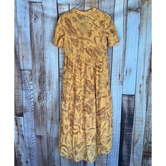 Anthropologie Kallie Flowy Maxi Dress Orange Floral Cotton Gauze XXS Fall Boho - Picture 2 of 9